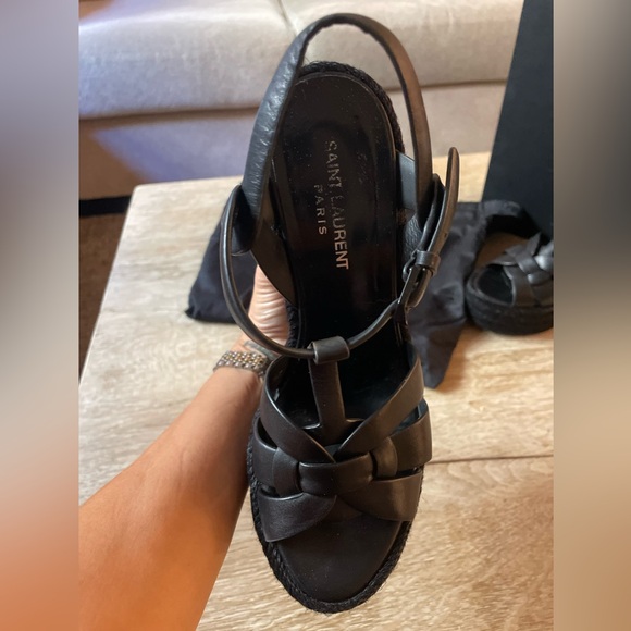 Saint Laurent - Tribute Espadrilles Wedge in Smooth Leather - Picture 3 of 9